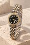 Black Dial Gold and Silver Color Two Tone Women's Wristwatch - Patterned Bezel and Metal Band