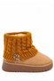 Icon Women's Tan Suede Platform Sole Boots with Fur Inside and Knitted Detail, 5 cm Heel - 5