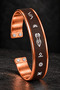 Men's Pure Copper Bracelet with Black Leather and Patterned Adjustable Double Magnet Thick Bracelet