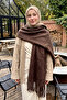 Women's Soft Textured Tassel Detail 200X70Cm Scarf Shoulder Shawl 1333 Brown - 3