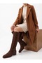 Women's Brown Below-The-Knee Boots 3 cm Short Heeled Gold Stud Detailed Buckle Daily Stylish Boots - 6