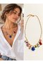 Solana Colorful Figured Charm Detailed Necklace for Women Navy Blue