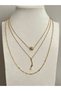 Steel triple necklace set (paper clip chain single stone necklace and zircon stone necklace)