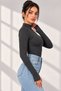 Women's Gray Finger-Looped Half Turtleneck Long Sleeve Slim Fit Bodysuit - 4