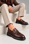 Fv007 Men's Bitter Brown Genuine Leather Tasseled Thick Sole Loafer - 4