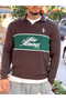 25-12 Double Color Embroidered Front Polo Collar Sweatshirt Brown - 3