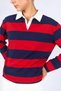 Women's Navy Blue Shirt Collar Thick Striped Sweatshirt - 3