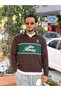 25-12 Double Color Embroidered Front Polo Collar Sweatshirt Brown