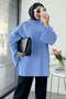 Premium High Collar Knit Sweater with Side Slits - Blue - 2