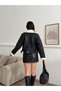 Women's Cream Plush Fur Detailed Cropped Leather Coat Black - 3