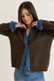 Women's Brown Denim Garnished Shirt Collar Buttoned Knitwear Cardigan Th261080 60286682 - 3