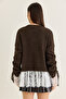 Women's Bitter Coffee V-Neck Buttoned Flywheel Lace Detailed Sleeves Gathered Knitwear Cardigan 9110 60286671 - 8