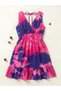 Women's Short Double-Breasted Collared Skirt Ruffled Woven Dress Fuchsiablue - 2