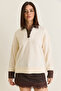 Women's Ecru Denim Garnished Polo Collar Button Detailed Oversize Knitwear Sweater Tk251099 60286683