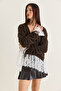 Women's Bitter Coffee V-Neck Buttoned Flywheel Lace Detailed Sleeves Gathered Knitwear Cardigan 9110 60286671 - 5