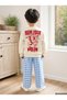 Boy's Ecru New York Bagel Run Printed Sweatshirt and Blue Gingham Two-Piece Set - 2