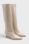 Women's Retro Short Heeled Boots - Tan-Patent Leather