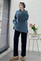 Premium Tok Textured Volan Sleeve Knitwear Sweater - Indigo - 3