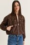 Women's Bitter Coffee Floral Embroidered Bead and Sequin Detailed Pocketed Zippered Suede Bomber Jacket 5015 60286664