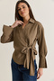 Women's Khaki Silvery Striped Double Breasted Collar Belted Shirt Blouse 1108 60286672 - 4