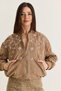 Women's Tan Floral Embroidered Beaded and Sequin Detailed Pocketed Zippered Suede Bomber Jacket 5015 60286664 - 4