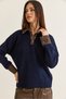 Women's Navy Blue Denim Decorated Polo Collar Button Detailed Oversize Knitwear Sweater Tk251099 60286683 - 4