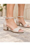 Beige Ankle Strap Open Toe Low Thick Heeled Stylish Evening Dress Wedding Shoes - 2