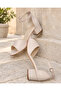 Beige Ankle Strap Open Toe Low Thick Heeled Stylish Evening Dress Wedding Shoes - 6