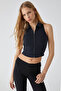 Nairus Women's Slim Shirt Collar Sleeveless Black Vest - 3