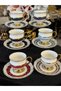6-Piece First Class Porcelain Colored Golded Footed Coffee Cup Set 90 ml