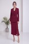 Women's Blazer Jacket Crop Skirt Three-Piece Set Chiffon Slit Detailed Woven Brown, Black, Burgundy - 3
