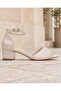 Beige Ankle Strap Open Toe Low Thick Heeled Stylish Evening Dress Wedding Shoes - 7