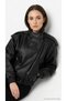 Women's Black Leather Look Stand Collar Oversize Jacket with Epaulettes Casual Biker Coat 15380880 - 2