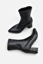 Women's Pointed Toe Stretch Boots Thick Heeled Black - 8