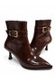 Women's Shiny Patent Leather Look Gold Buckle Elegant Pointed Toe Zippered Heeled Boots