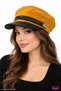 Mustard Color Suede Captain's Cap Hat Autumn Winter Faux Leather Detailed Brimmed Elastic Back Painter's Sailor Hat