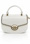 White Oval Case Stylish Women's Hand and Shoulder Bag with Chain and Logo Detail - 2