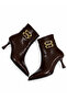Women's Shiny Patent Leather Double Gold Buckle Pointed Toe Thin Heel Zippered Boots - 4