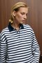 Muse Women's Striped Knitwear Polo Collar Regular Fit Navy Blue Sweatshirt - 5