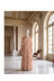 Women's Cream Pink Floral Patterned Layered Ruffled Tulle Layered Maxi Evening Dress / Evening Gown