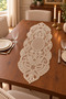 Turquoise Tulle Embroidered Tulle Runner Bohemian Ecru 40 X 100 - 3