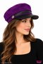 Purple Color Suede Captain's Cap Hat Autumn Winter Faux Leather Detailed Brimmed Elastic Back Brimmed Painter Sailor Hat - 2