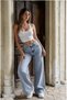 Ice Snow Blue Loose-Fit Palazzo Wide Leg Stretchy Jean Pants - 4