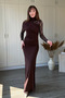 Shoulder Detailed Lace Sandy Fabric Maxi Brown Dress - 8