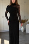 Shoulder Detailed Lace Sandy Fabric Maxi Black Dress - 4