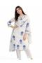 White & Blue Floral Printed Three-Piece Kurta Set - ALV2263 | White & Blue-Size:L-40-Inches - 3