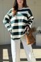 Thick Striped Crew Neck Green Sweatshirt - 4