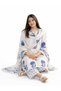 White & Blue Floral Printed Three-Piece Kurta Set - ALV2263 | White & Blue-Size:L-40-Inches - 4