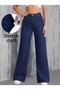 Women's Dark Blue Palazzo Wide Leg High Waist Jean Trousers - 4