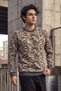 Men's Brown Beige Gray Camouflage Patterned Crew Neck Long Sleeve 2 Thread Sweatshirt